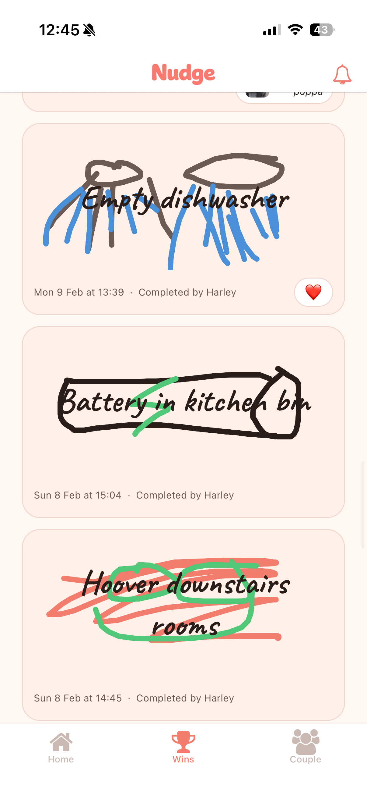 nudge scribbles screen with hand-drawn completions
